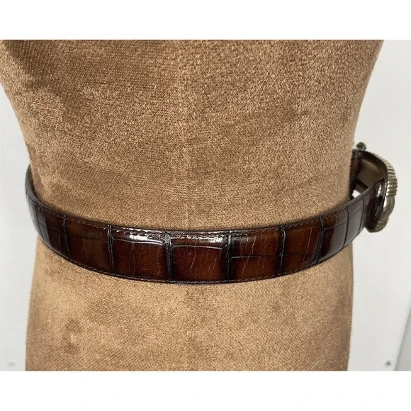 Fossil 90s Western Belt Brown Croc Leather Embossed  2-Tone Buckle Size Small - Picture 4 of 14